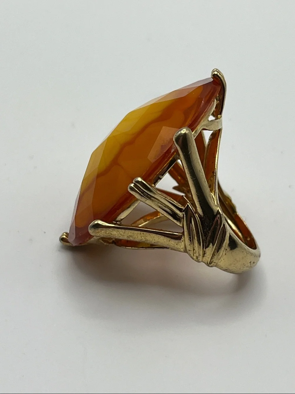 Gold-Tone Orange Faceted Oval Cocktail Ring